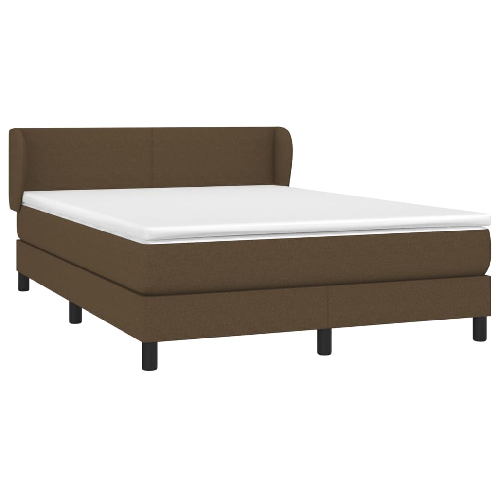 Spring Bed Frame with Dark Brown Mattress 140x190cm Fabric