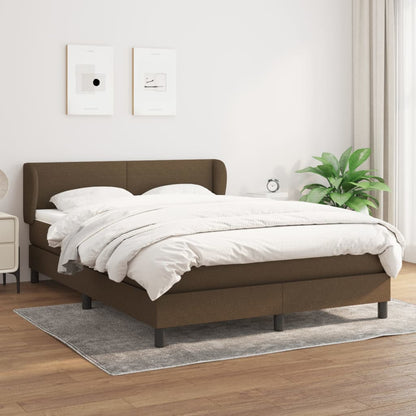 Spring Bed Frame with Dark Brown Mattress 140x190cm Fabric