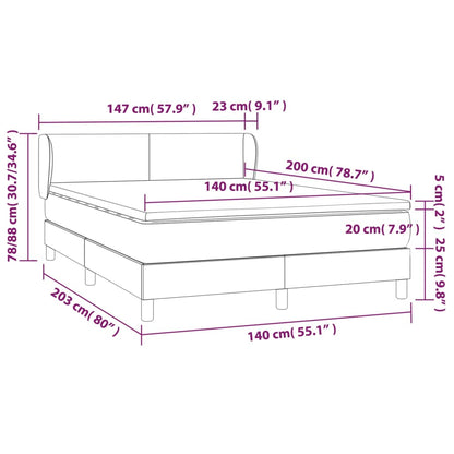 Federbettgestell mit dunkelbrauner Matratze, 140 x 200 cm Stoff