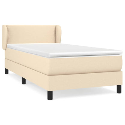 Spring bed frame with cream mattress 90x200 cm in fabric