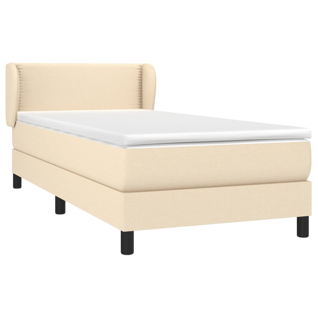 Spring bed frame with cream mattress 90x200 cm in fabric