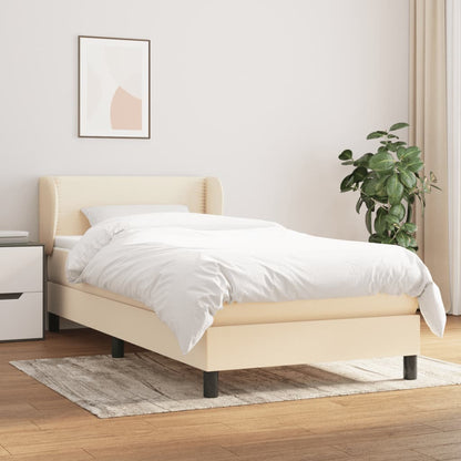 Spring bed frame with cream mattress 90x200 cm in fabric