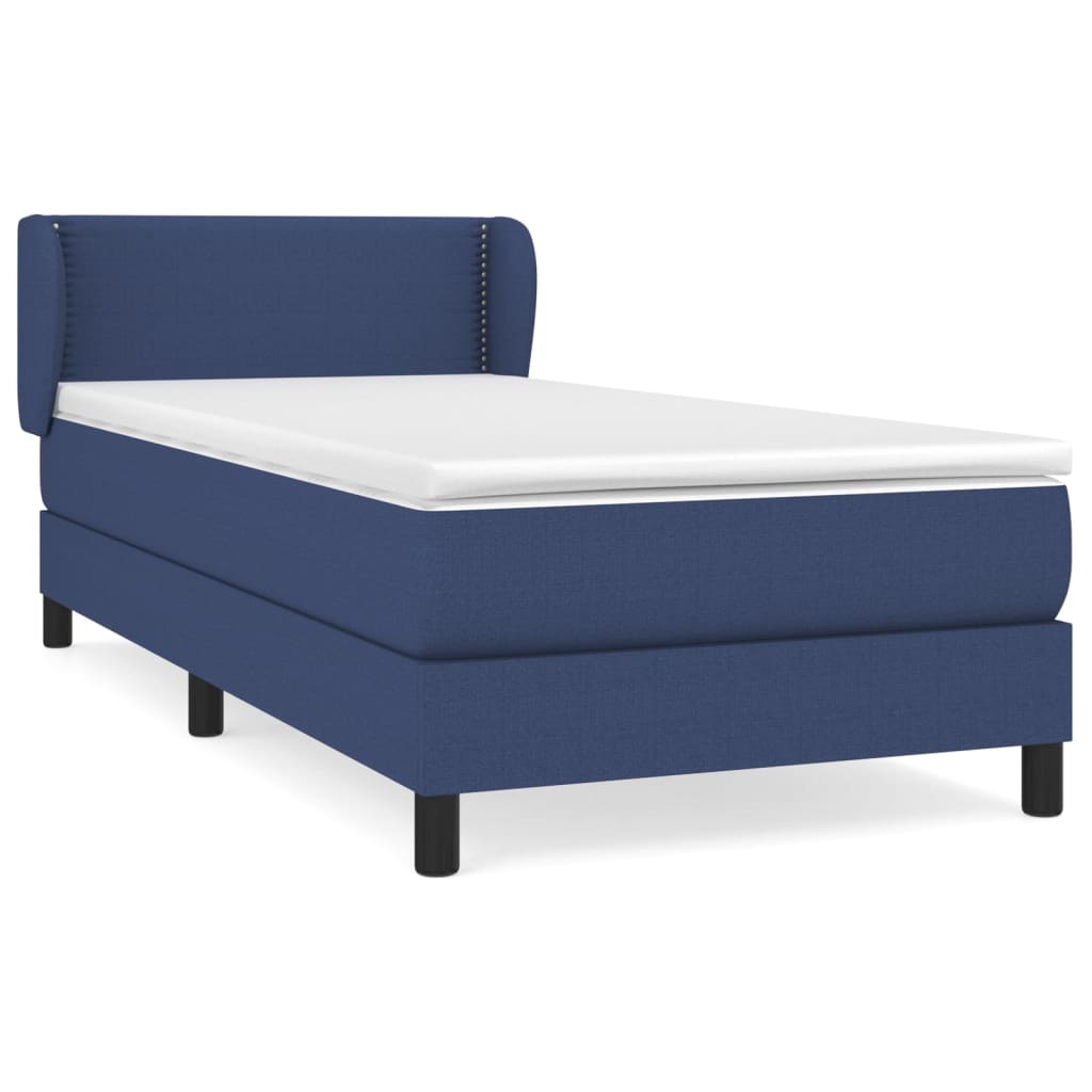 Spring bed frame with blue mattress 90x200 cm in fabric