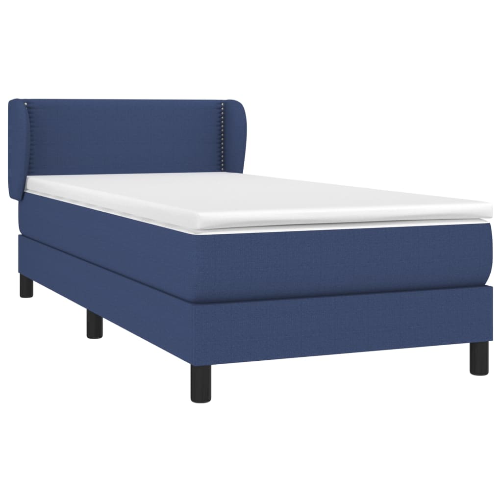 Spring bed frame with blue mattress 90x200 cm in fabric