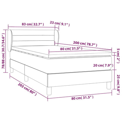 Spring Bed Frame with Dark Brown Mattress 80x200 cm Fabric