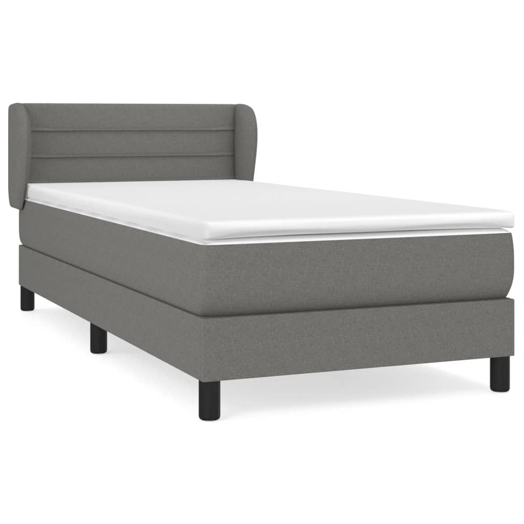 Spring Bed Frame with Dark Gray Mattress 90x200 cm Fabric