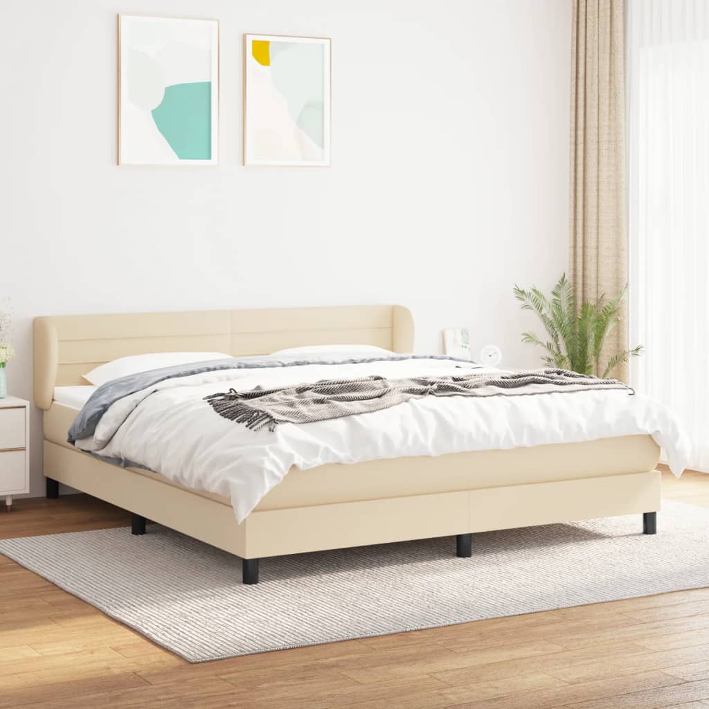 Giroletto a Molle con Materasso Crema 160x200 cm in Tessuto | homemem39