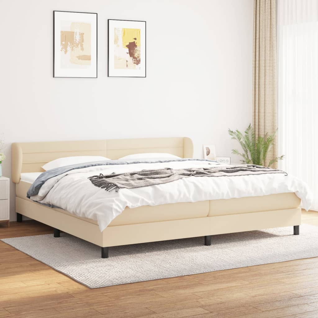 Giroletto a Molle con Materasso Crema 200x200 cm in Tessuto | homemem39