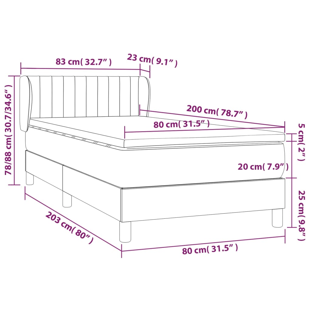 Federbettgestell mit dunkelbrauner Matratze 80x200 cm Stoff