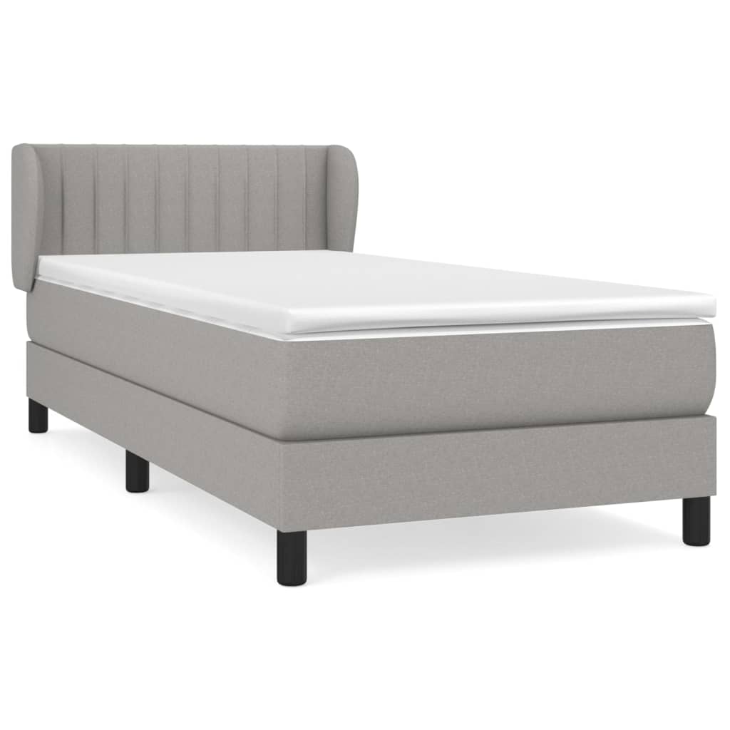 Spring bed frame with light gray mattress 90x200 cm fabric