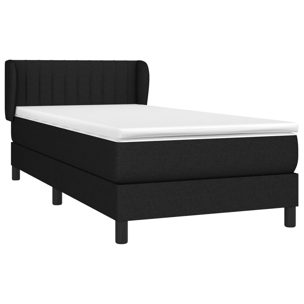 Spring bed frame with black mattress 90x200 cm in fabric