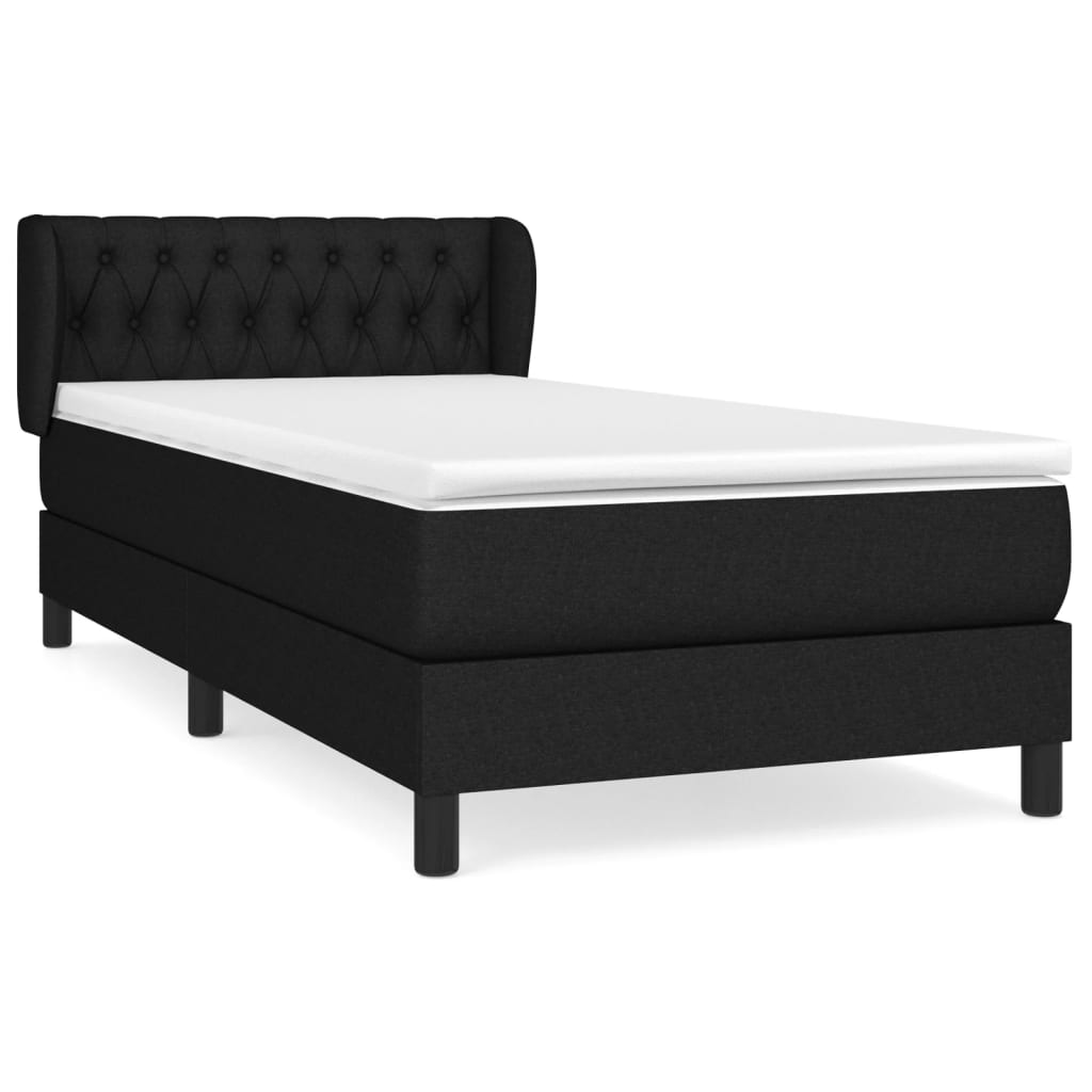 Spring bed frame with black mattress 90x200 cm in fabric