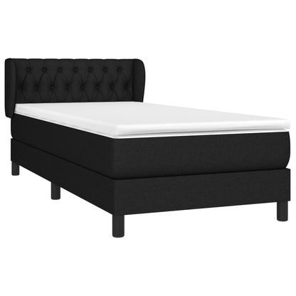 Spring bed frame with black mattress 90x200 cm in fabric