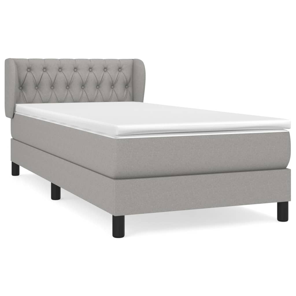 Spring bed frame with light gray mattress 100x200 cm fabric