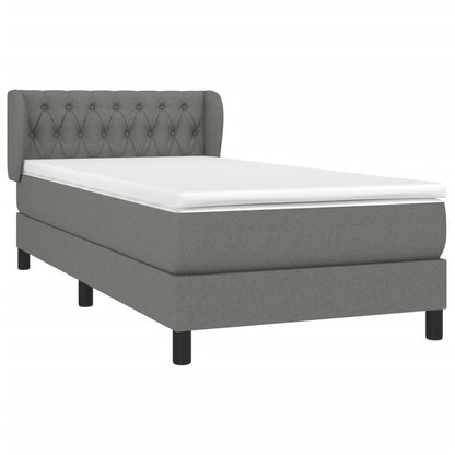 Spring Bed Frame with Dark Gray Mattress 100x200 cm Fabric