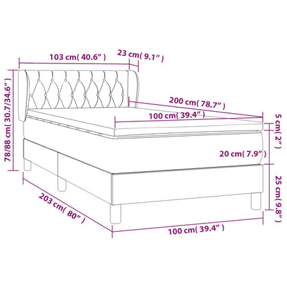 Spring Bed Frame with Dark Gray Mattress 100x200 cm Fabric