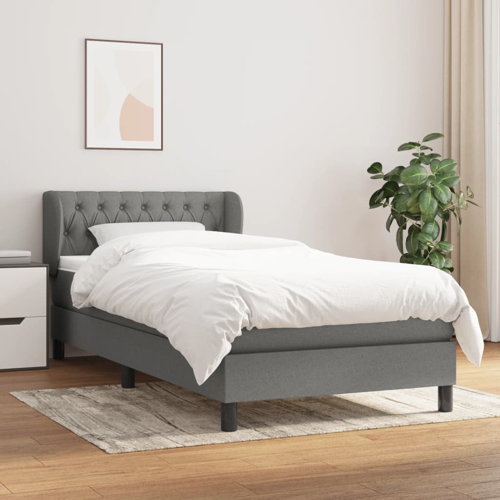 Spring Bed Frame with Dark Gray Mattress 100x200 cm Fabric