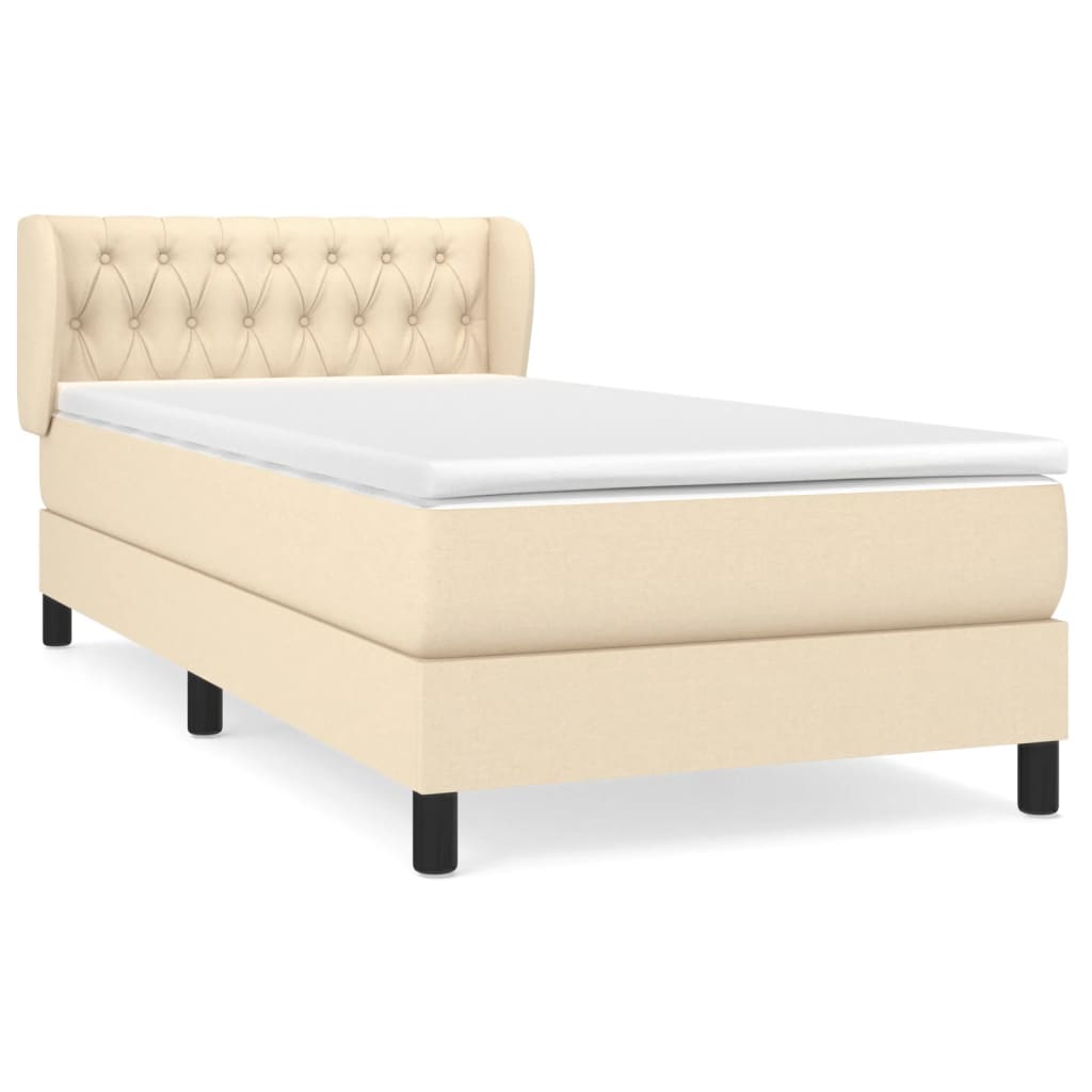 Spring bed frame with cream mattress 100x200 cm in fabric