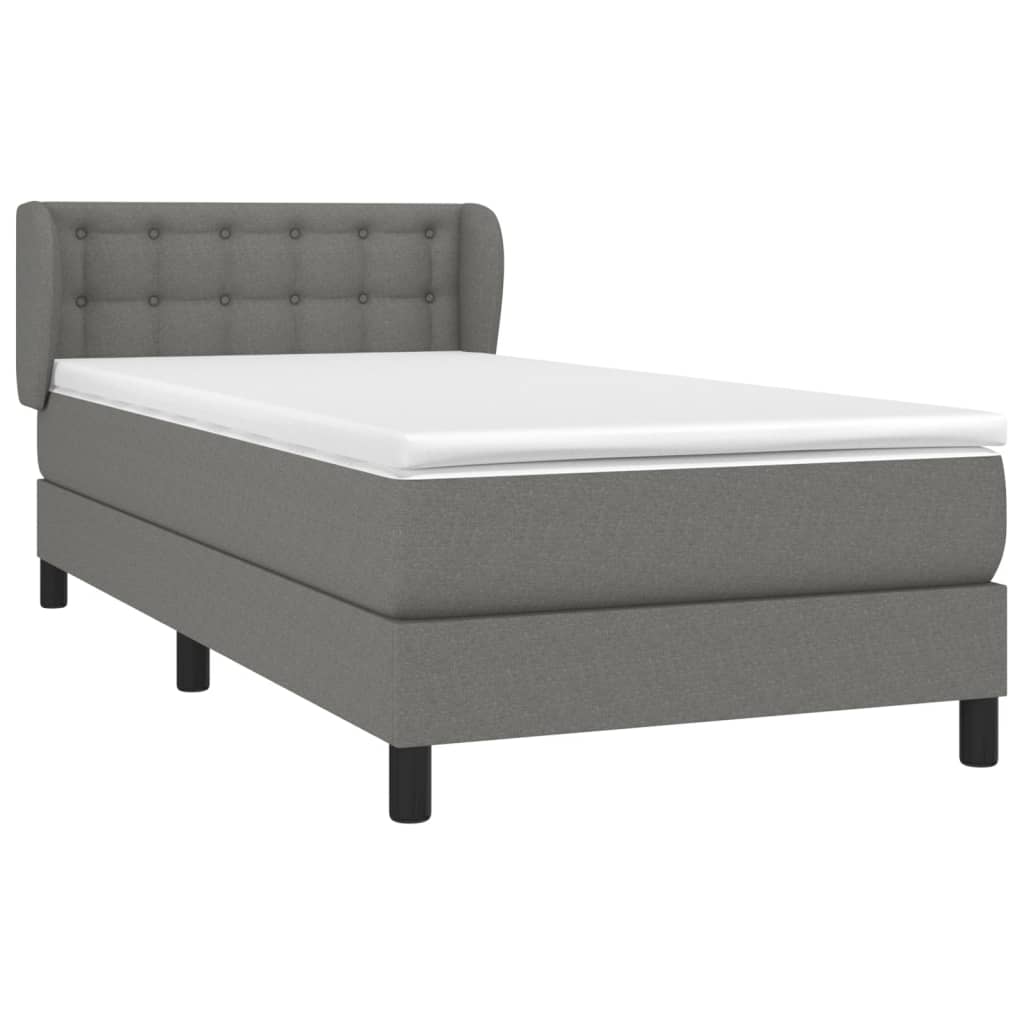 Spring Bed Frame with Dark Gray Mattress 90x200 cm Fabric