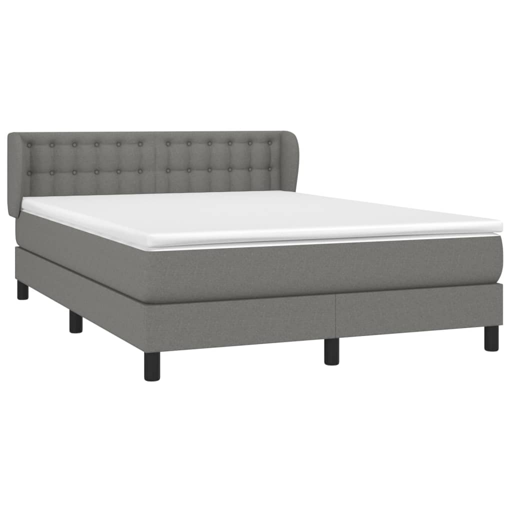 Spring Bed Frame with Dark Gray Mattress 140x190 cm Fabric