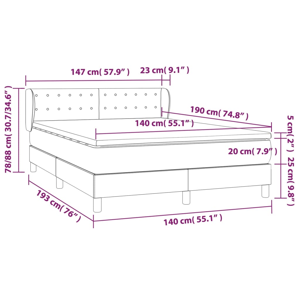 Federbettgestell mit dunkelgrauer Matratze 140x190 cm Stoff