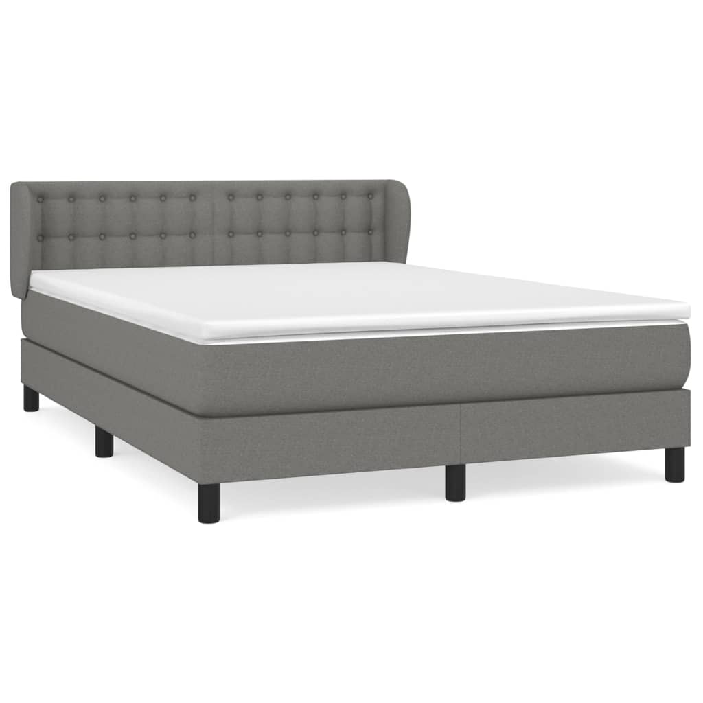 Spring Bed Frame with Dark Gray Mattress 140x200cm Fabric