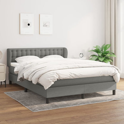 Spring Bed Frame with Dark Gray Mattress 140x200cm Fabric