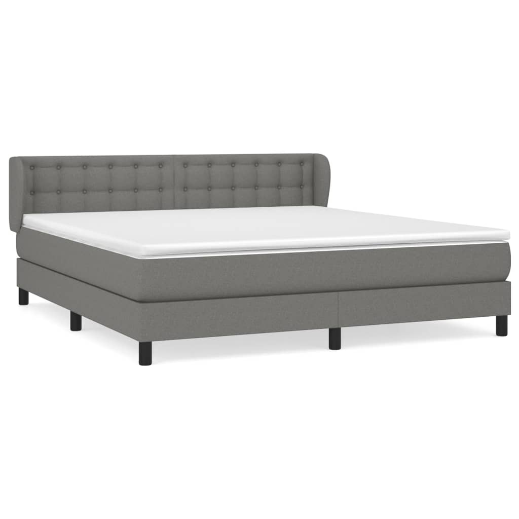 Spring Bed Frame with Dark Gray Mattress 180x200 cm Fabric