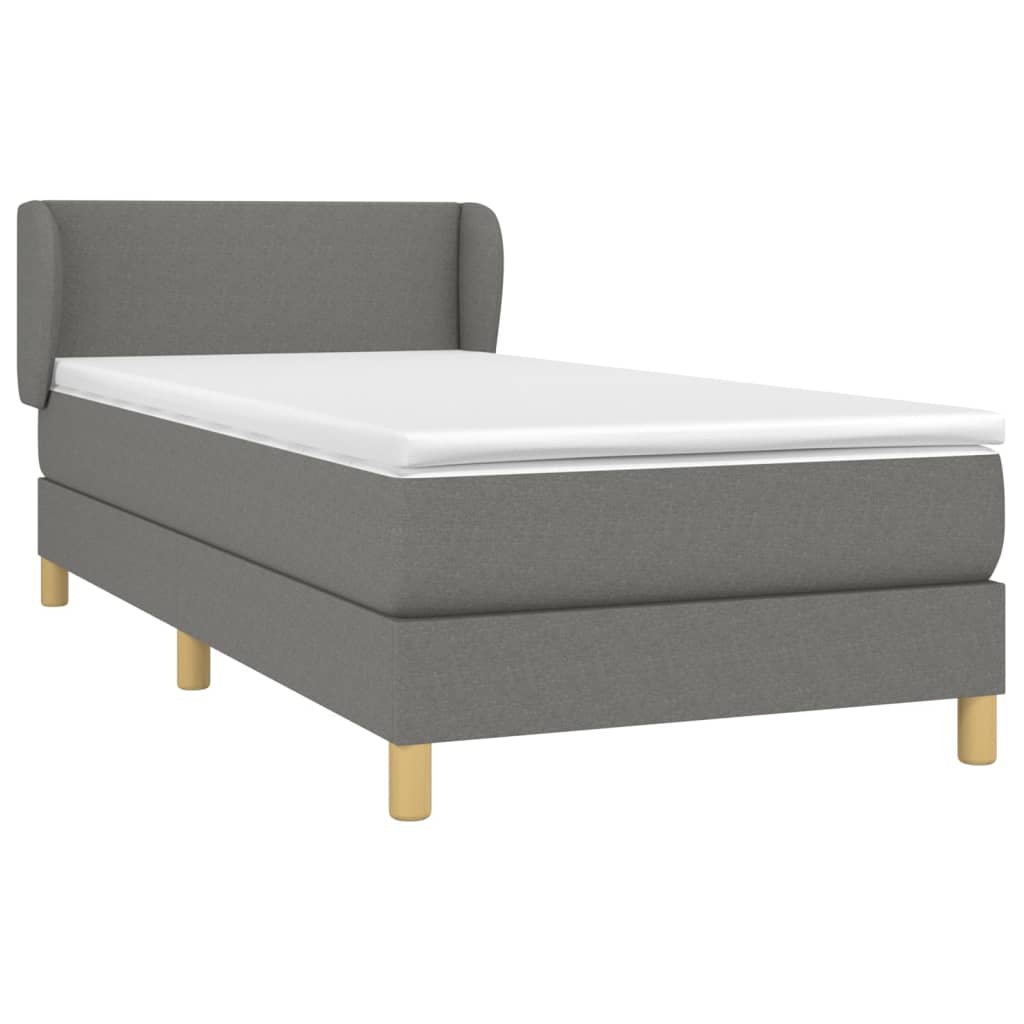 Spring Bed Frame with Dark Gray Mattress 90x200 cm Fabric