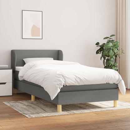 Spring Bed Frame with Dark Gray Mattress 90x200 cm Fabric