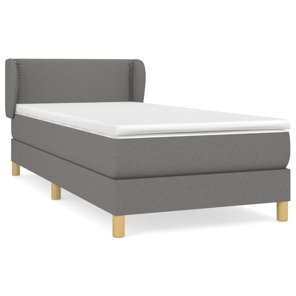 Spring Bed Frame with Dark Gray Mattress 90x200 cm Fabric