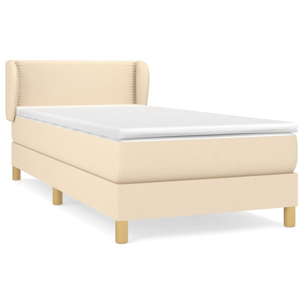 Spring bed frame with cream mattress 90x200 cm in fabric