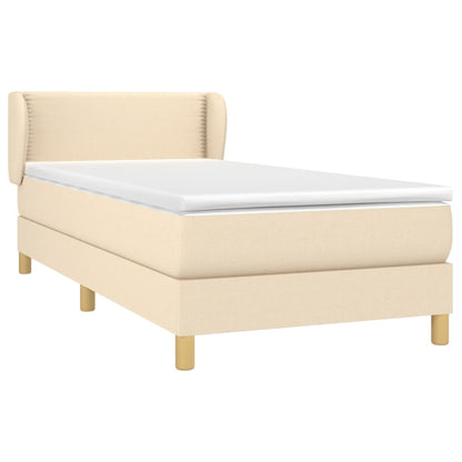 Spring bed frame with cream mattress 90x200 cm in fabric