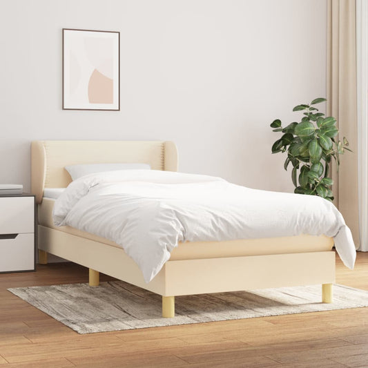 Spring bed frame with cream mattress 90x200 cm in fabric