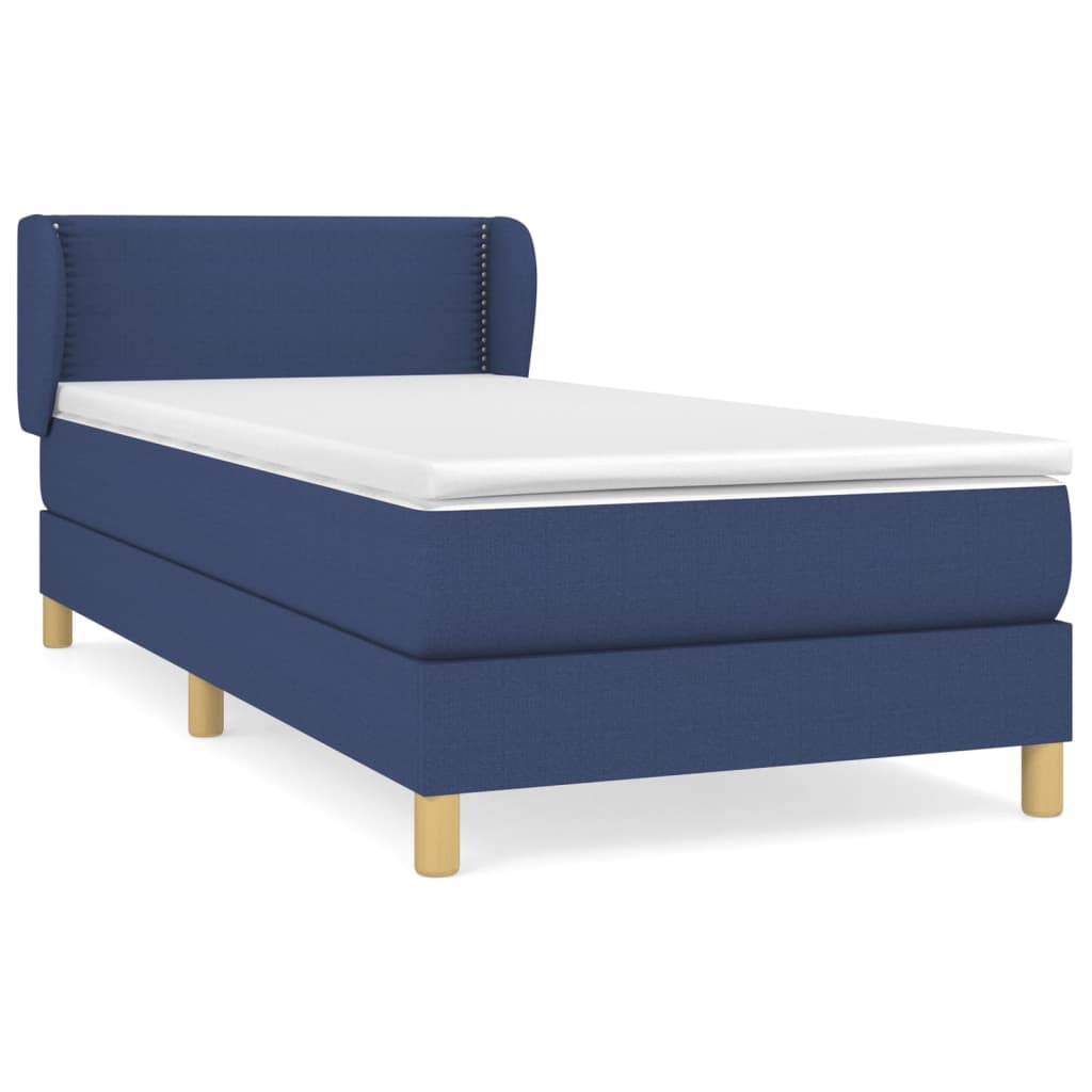 Spring bed frame with blue mattress 90x200 cm in fabric