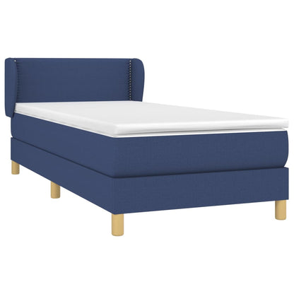 Spring bed frame with blue mattress 90x200 cm in fabric