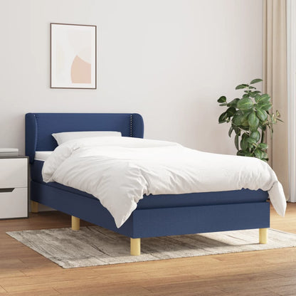 Spring bed frame with blue mattress 90x200 cm in fabric