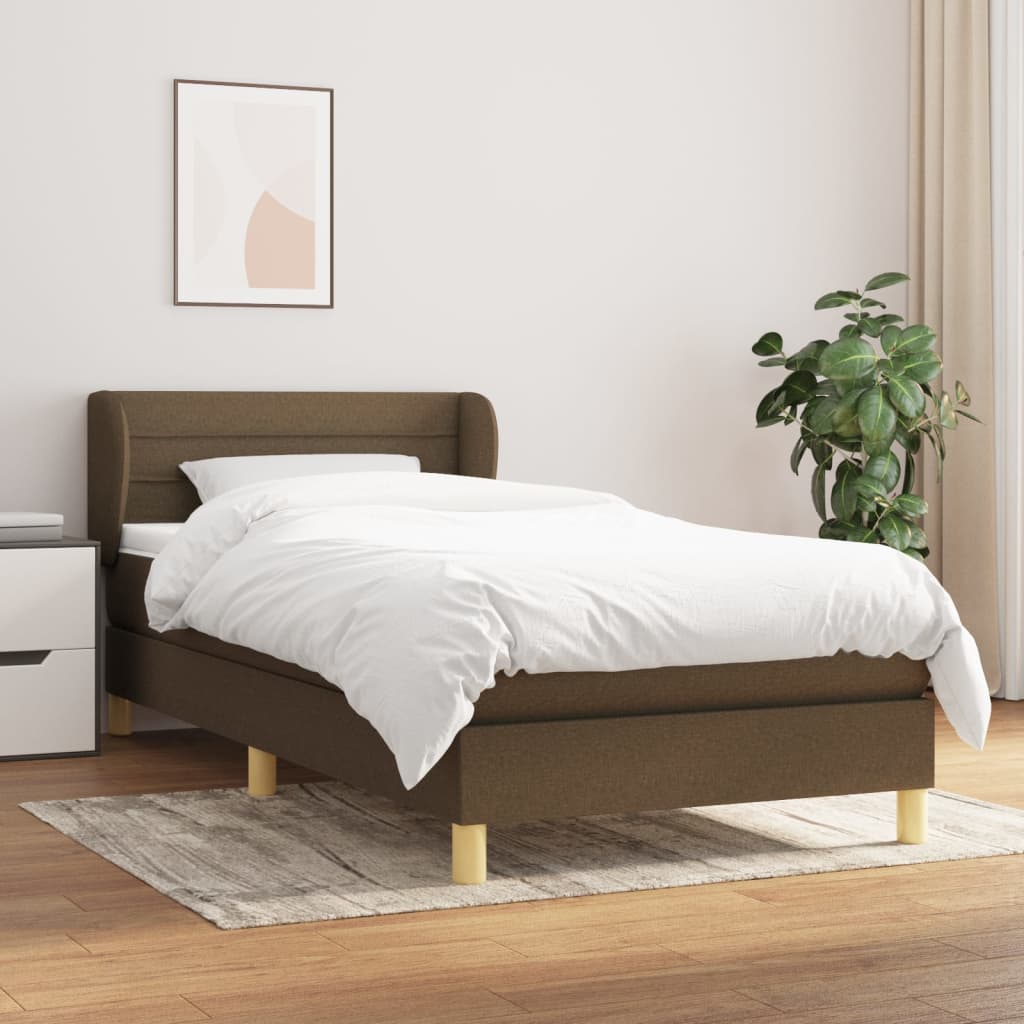 Spring Bed Frame with Dark Brown Mattress 80x200 cm Fabric