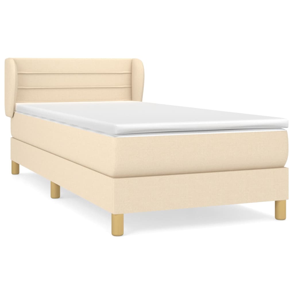 Spring bed frame with cream mattress 90x200 cm in fabric