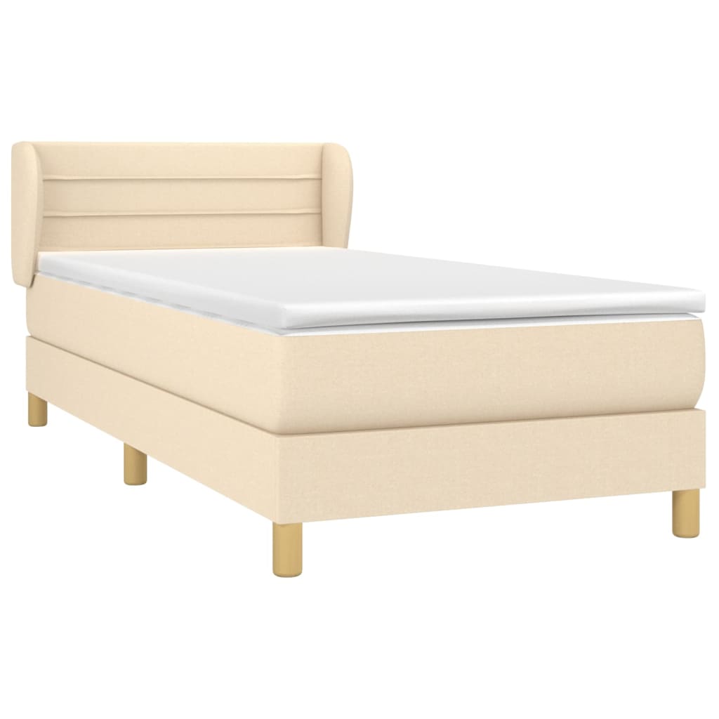 Spring bed frame with cream mattress 90x200 cm in fabric