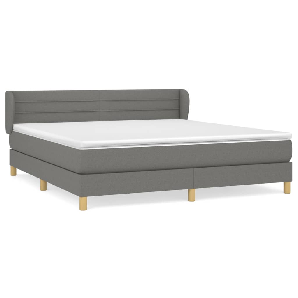 Spring Bed Frame with Dark Gray Mattress 160x200 cm Fabric