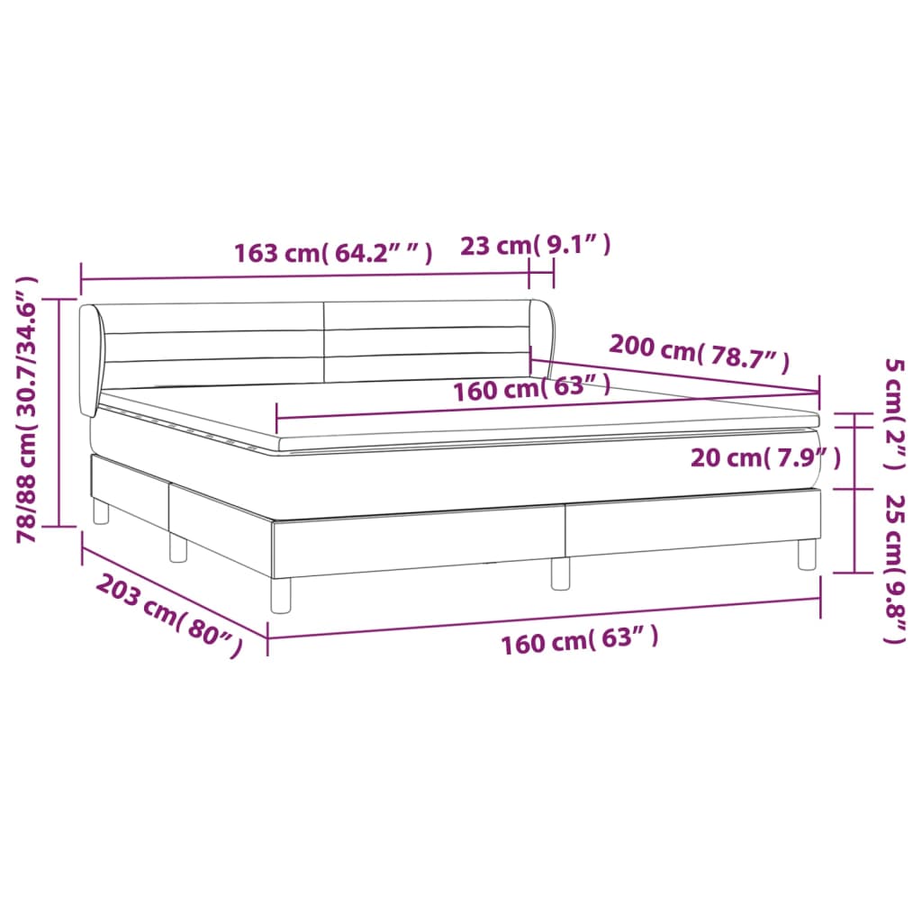 Spring Bed Frame with Dark Gray Mattress 160x200 cm Fabric