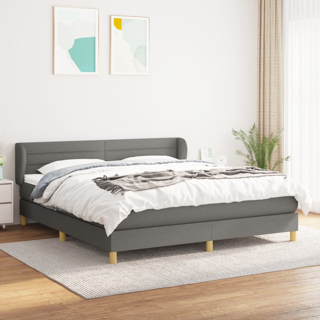 Spring Bed Frame with Dark Gray Mattress 160x200 cm Fabric