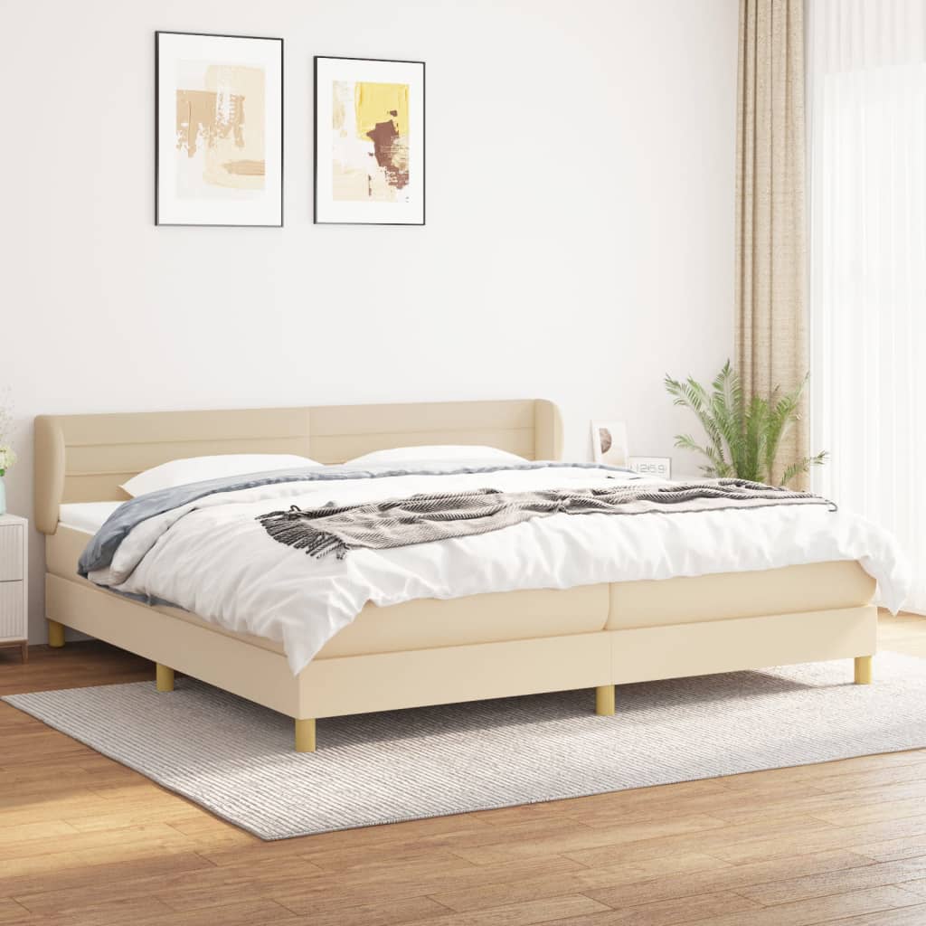 Giroletto a Molle con Materasso Crema 200x200 cm in Tessuto | homemem39
