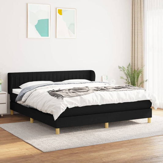 Spring bed frame with black mattress 180x200 cm in fabric