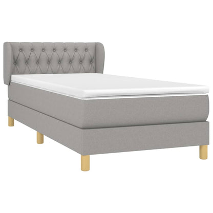 Spring bed frame with light gray mattress 90x200 cm fabric