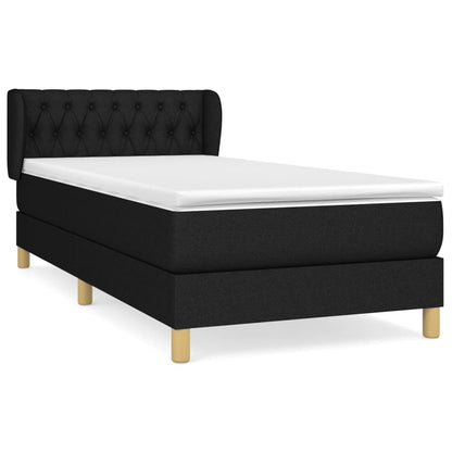 Spring bed frame with black mattress 90x200 cm in fabric