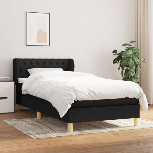 Spring bed frame with black mattress 90x200 cm in fabric