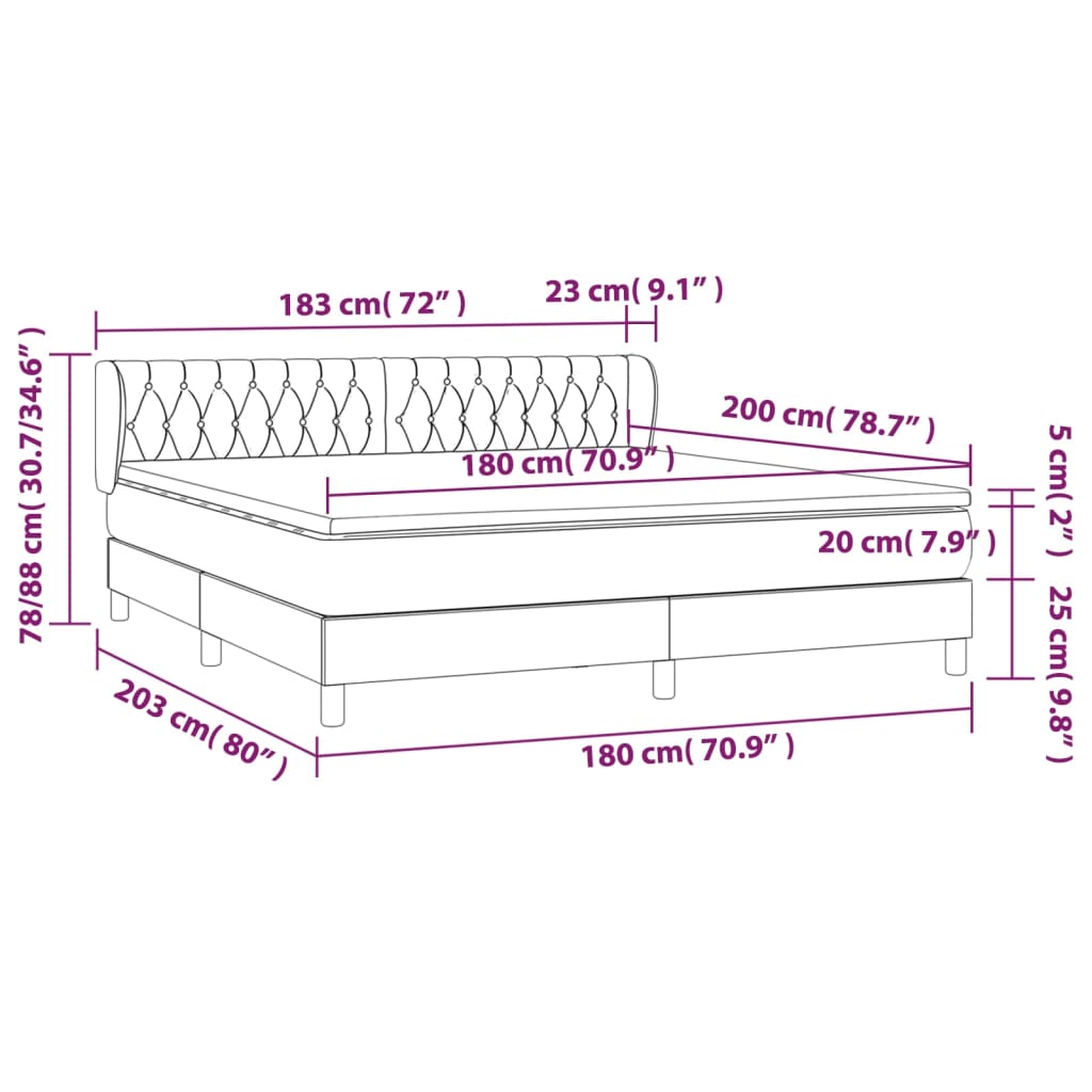 Giroletto a Molle con Materasso Marrone Scuro 180x200cm Tessuto