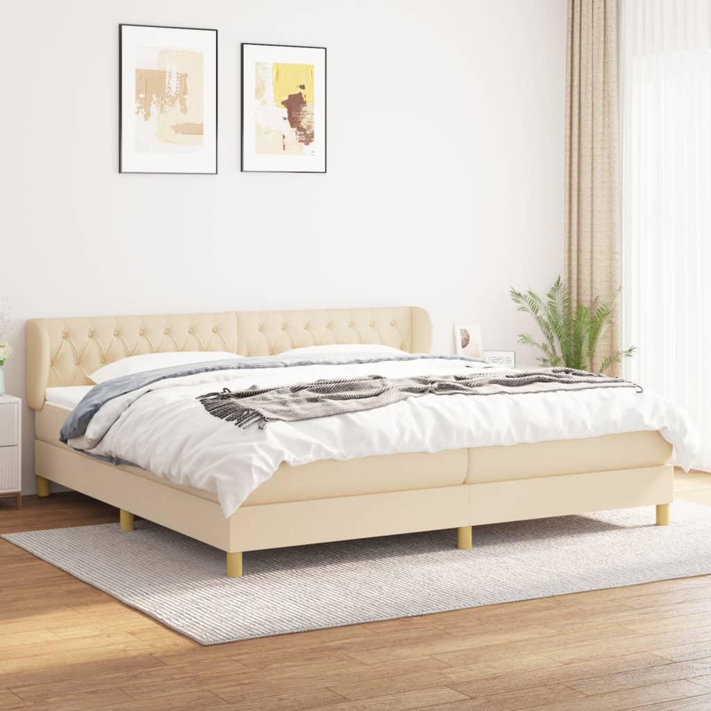 Giroletto a Molle con Materasso Crema 200x200 cm in Tessuto | homemem39